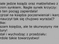 W przedziale jedzie ksiądz oraz małżeństwo